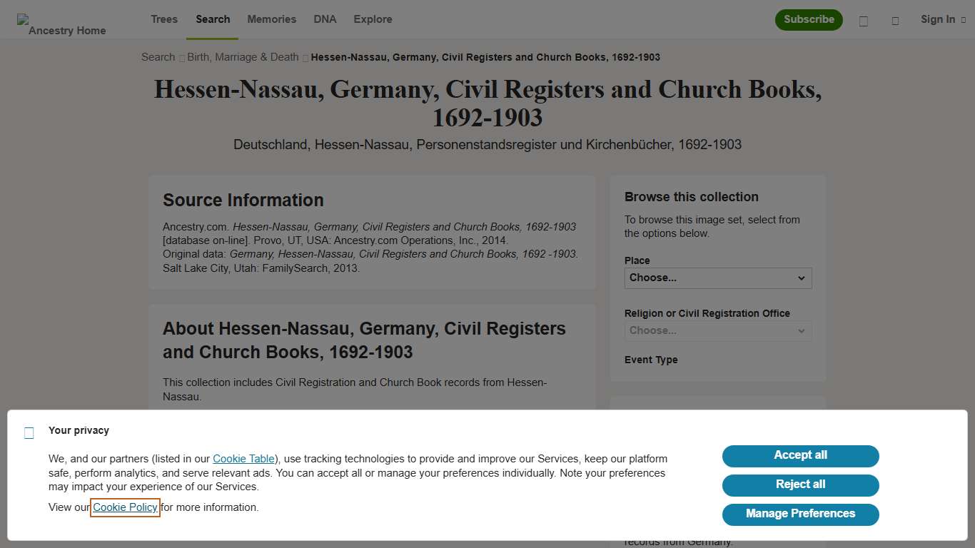 Hessen-Nassau, Germany, Civil Registers and Church Books, 1692-1903 - Ancestry